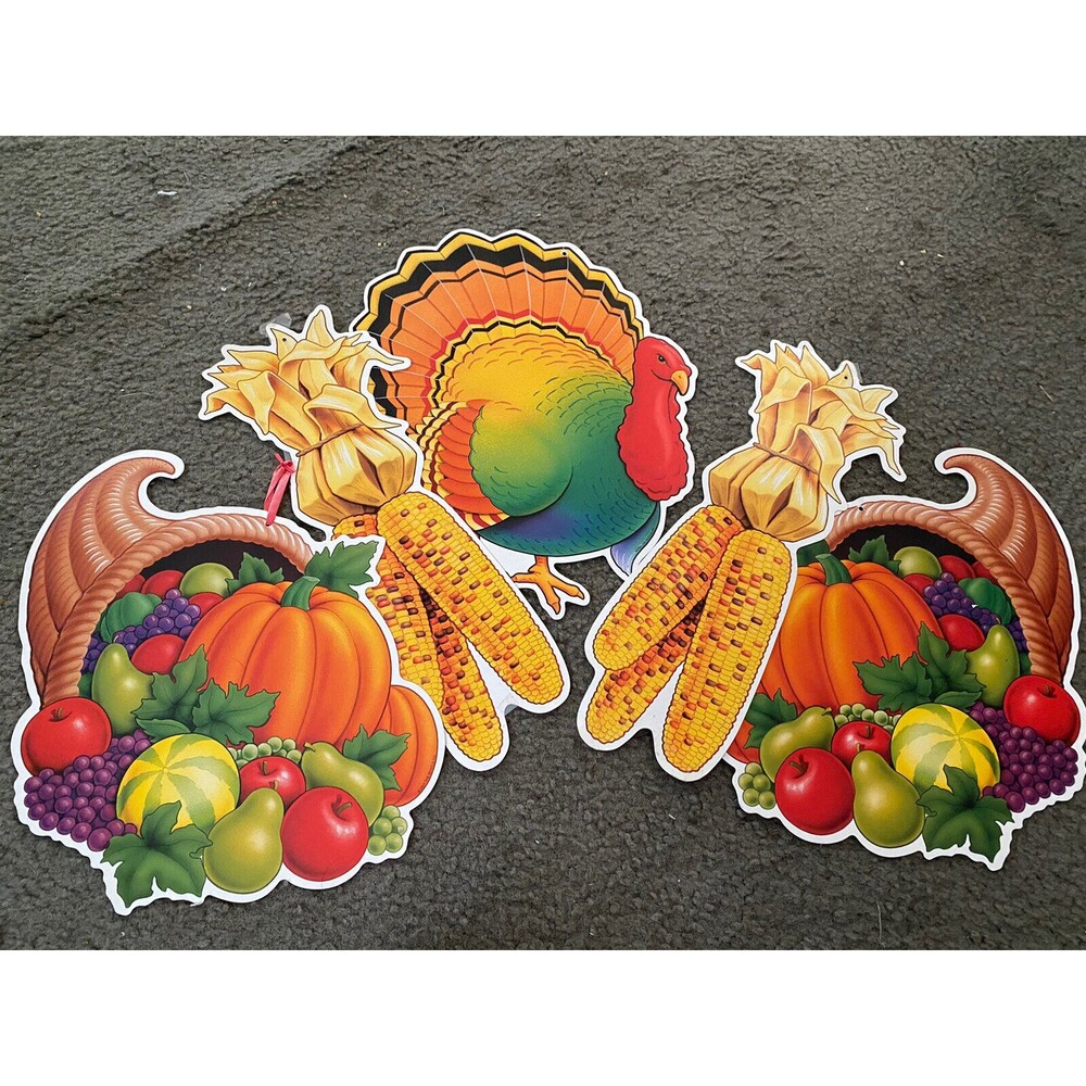 VTG Lot of 5 Die Cut Outs Cardboard Decor 2002 Thanksgiving Decor Fall Autumn